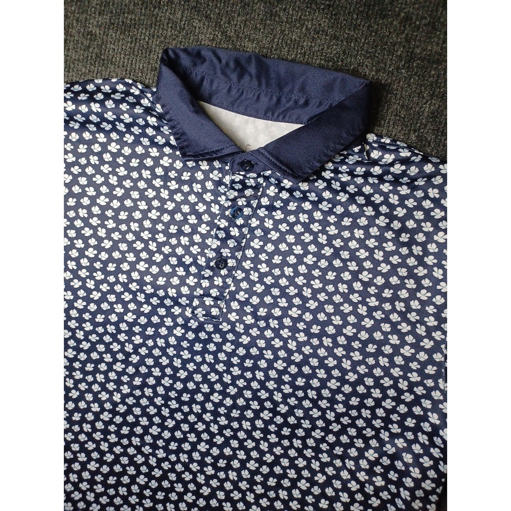 Grayson & Dunn Polo Shirt Men's Medium Navy Blue Floral AOP Golf Performance